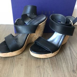 Stuart Weitzman 7.5 leather and cork wedges.